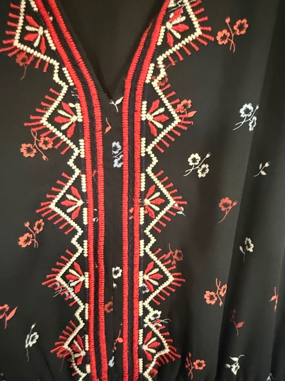 Gap Black Floral Ditsy Print Embroidered Midi Dress Tie Waist Sleeveless Size M - Picture 6 of 7
